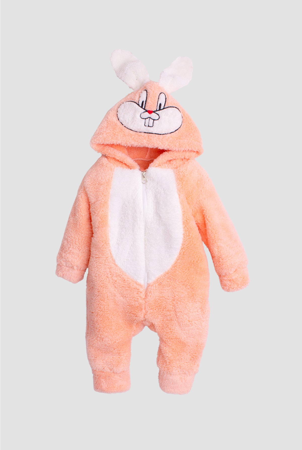 Unisex Bebek Tavşan Figürlü Peluş Kapüşonlu Tulum 0-12 Ay